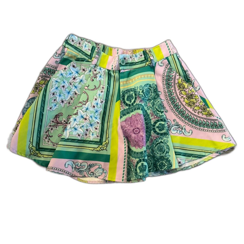 Garconne Multicolor Loose Fit Shorts Antique French Victorian Print, size S/M